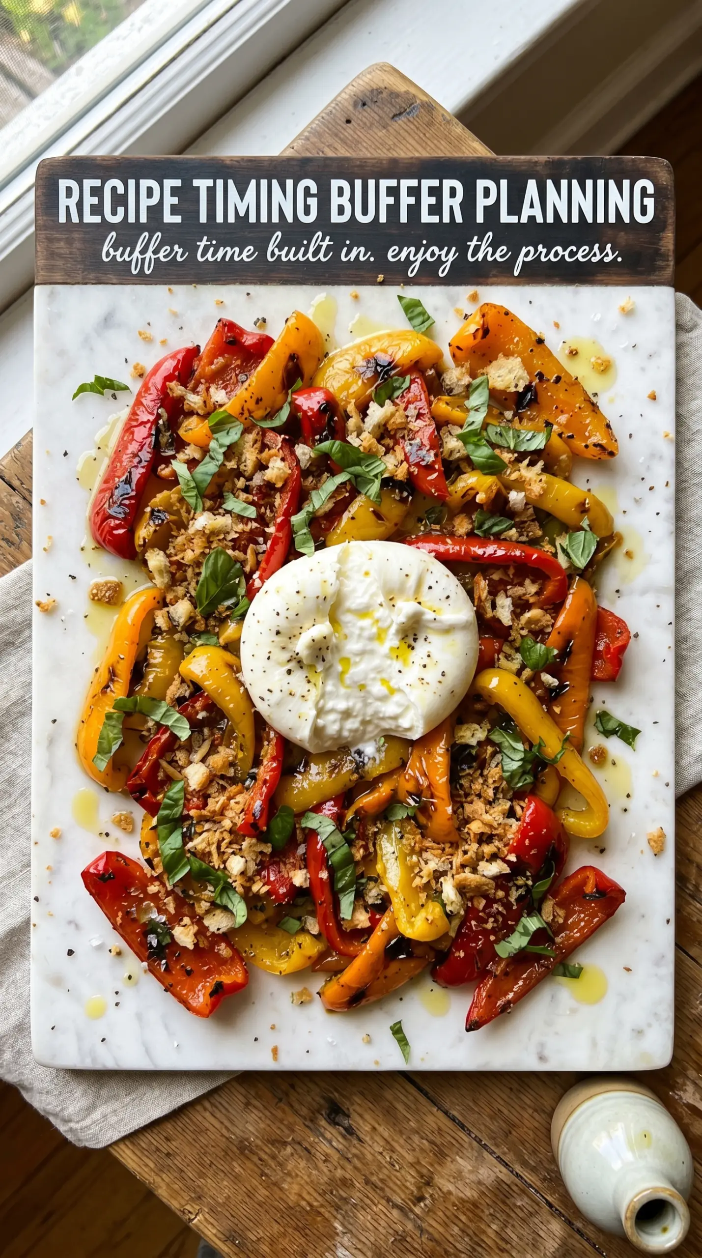Grilled Marinated Peppers with Burrata and Breadcrumbs charred creamy crisp