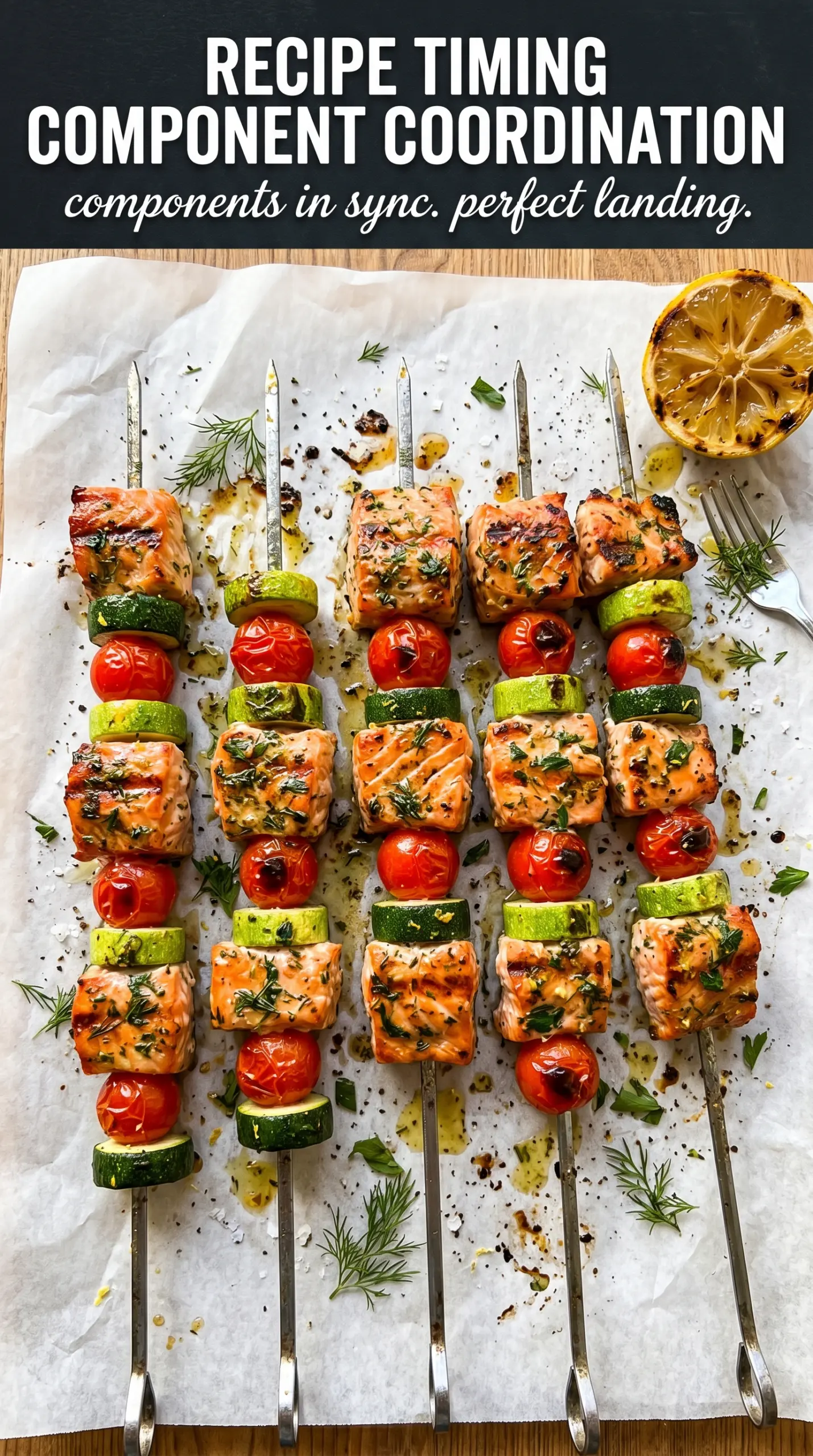 Grilled Salmon Kebabs lemon herb, colorful, smoky