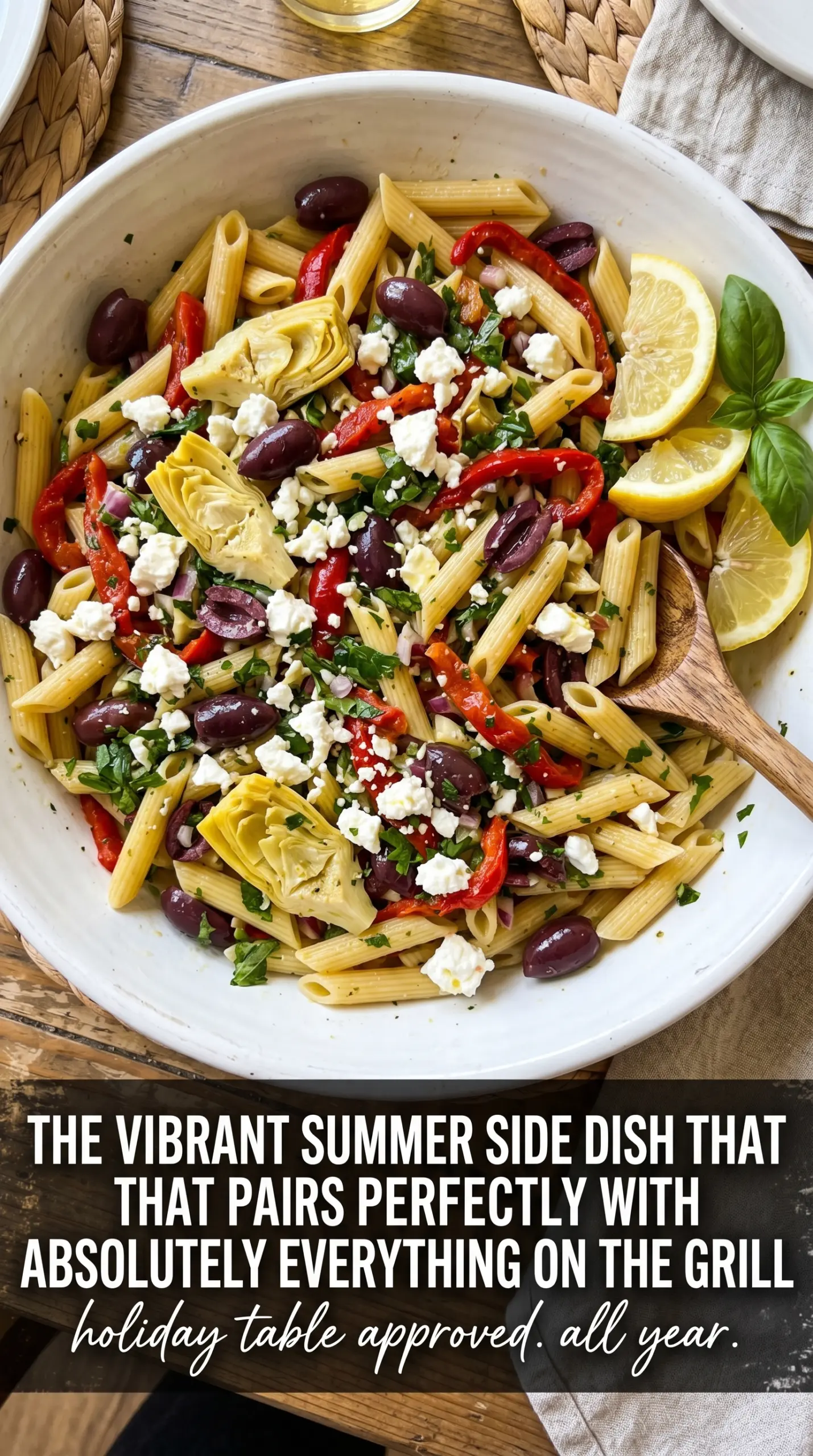 Mediterranean Pasta Salad colorful feta olives