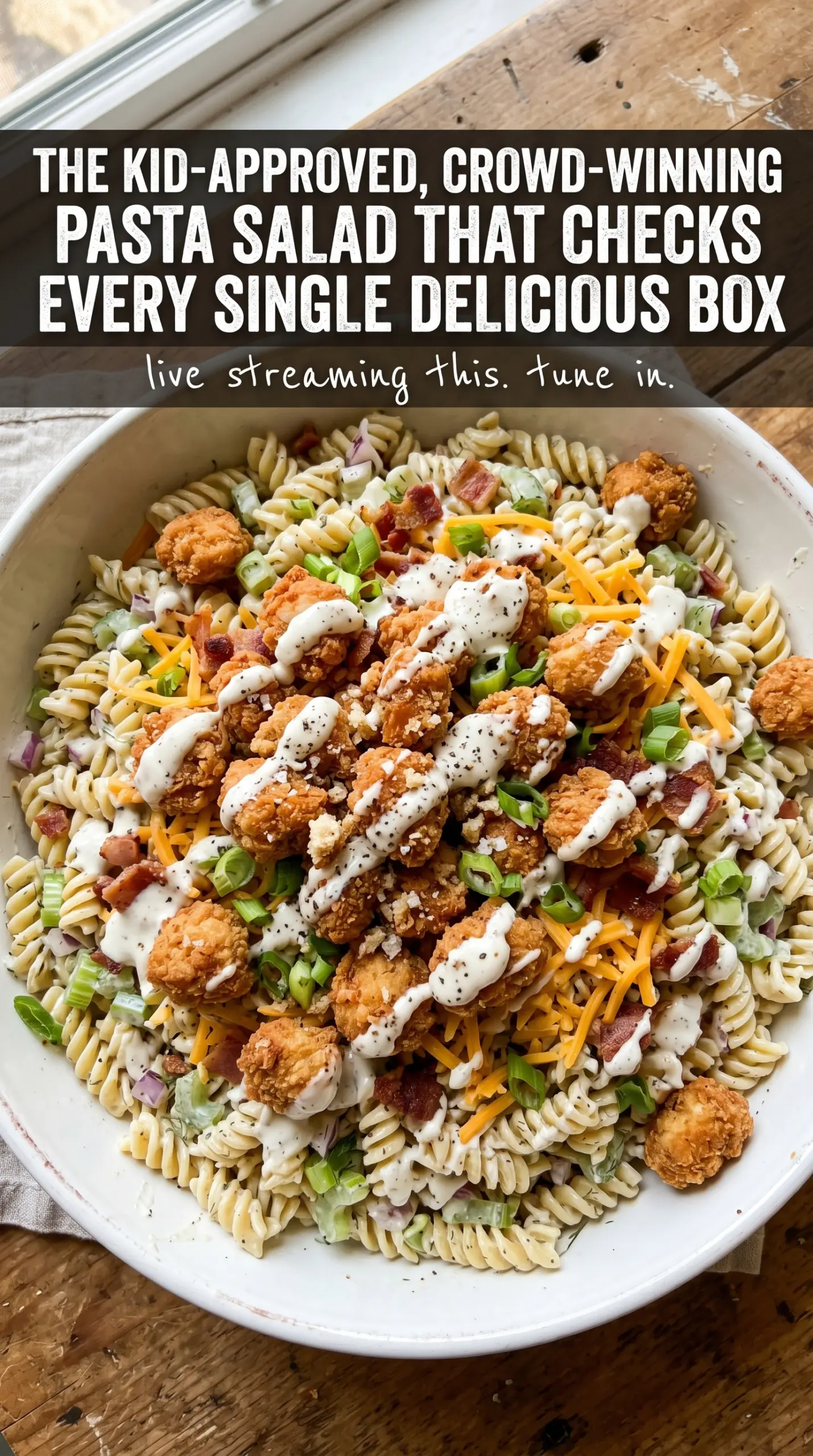 Chicken added to pasta salad last