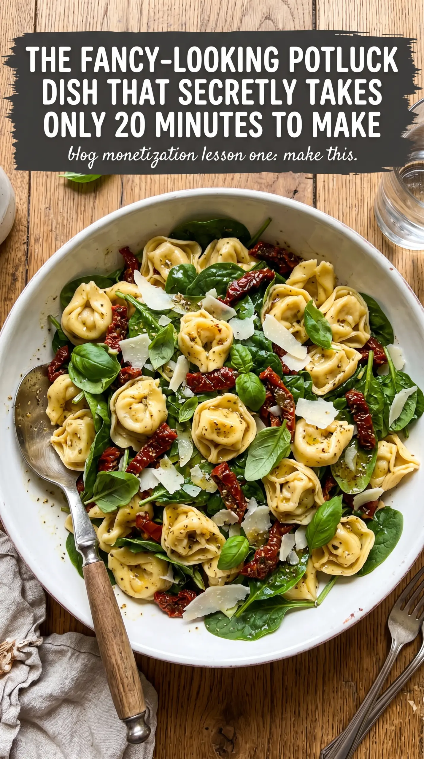 Tuscan Tortellini Salad colorful sun-dried tomato spinach