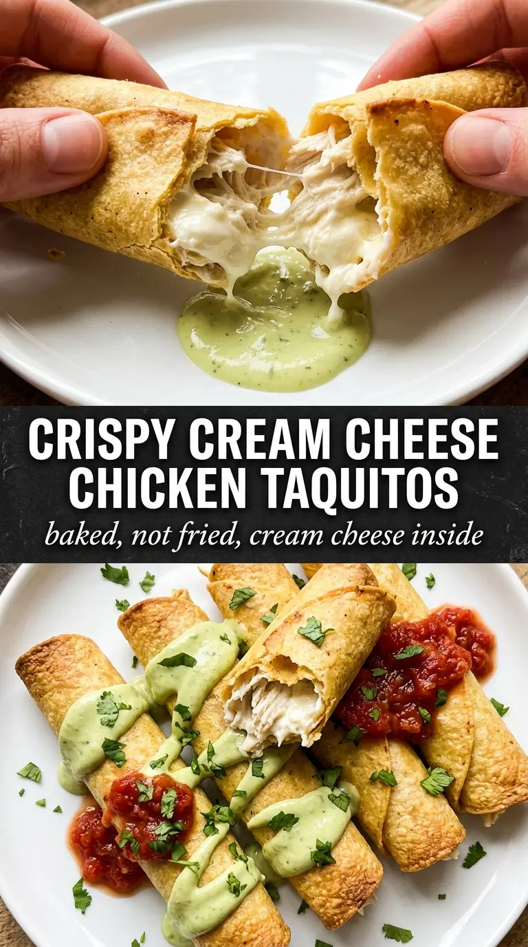 Baked Cream Cheese Chicken Taquitos crispy golden