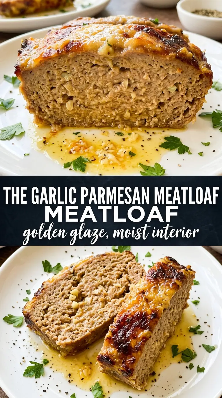 Garlic Parmesan Meatloaf juicy crusted sliced