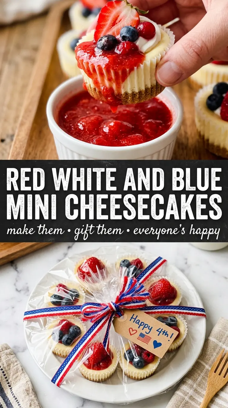 Red, White and Blue Mini Cheesecakes creamy berry-topped