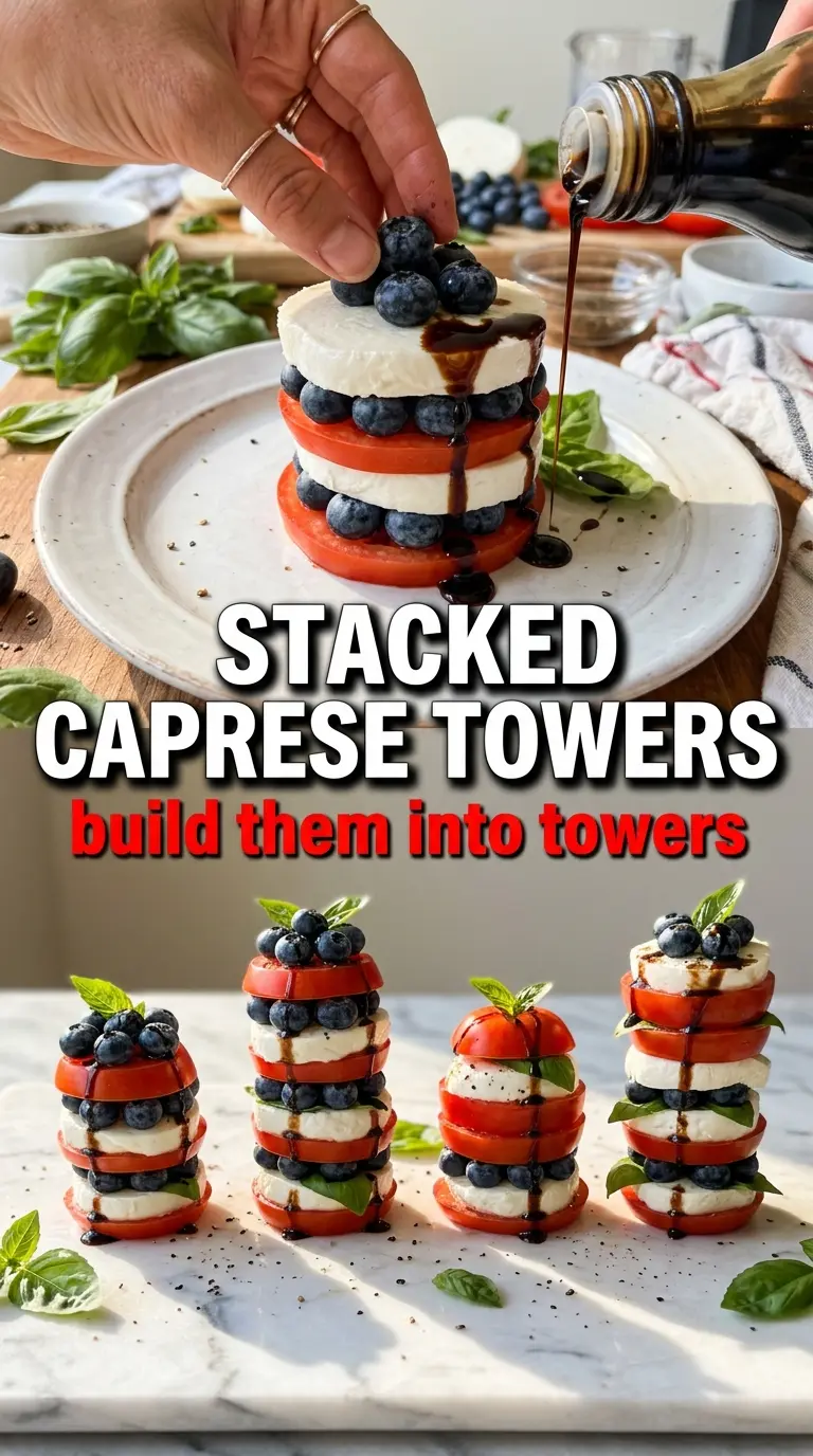 Red, White & Blue Caprese Salad patriotic blueberries basil