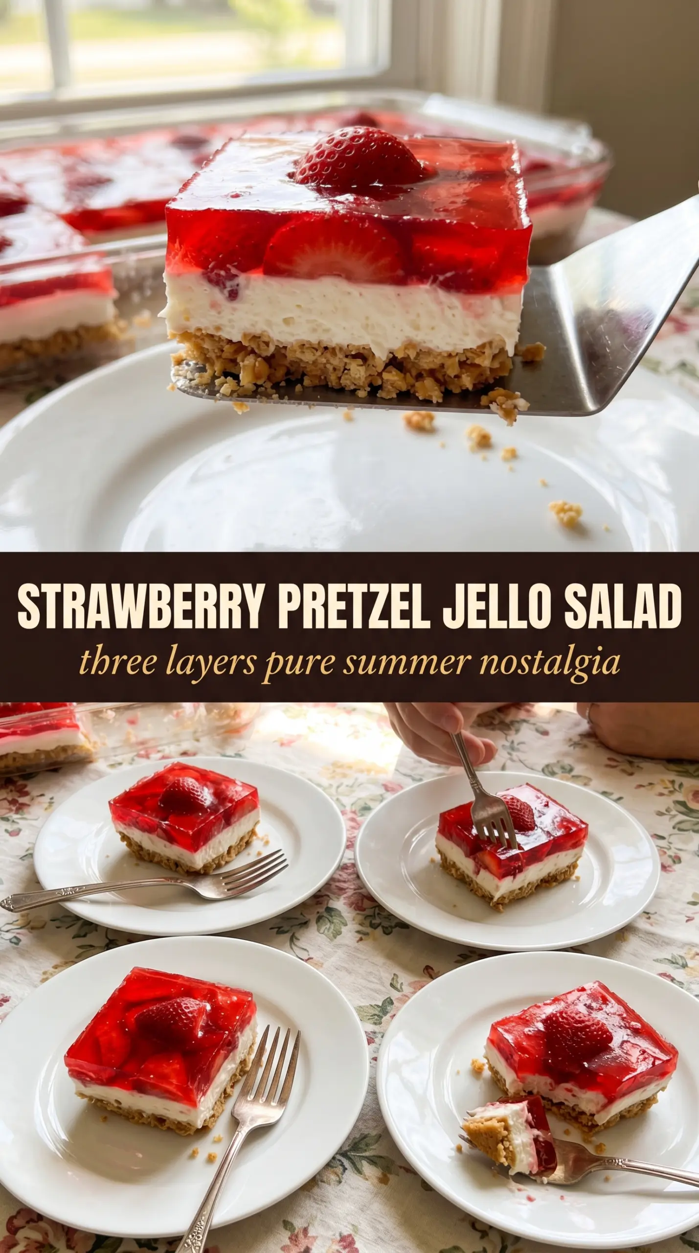 Strawberry Pretzel Jello Salad layered dessert creamy strawberry
