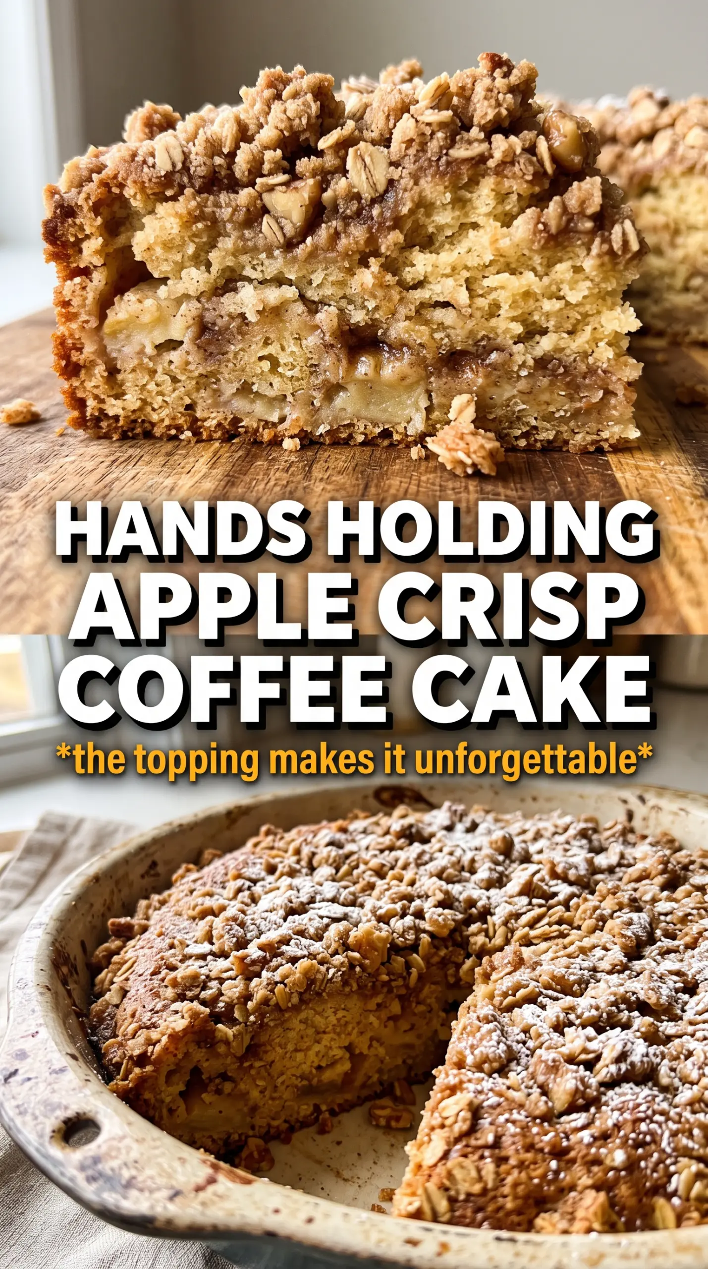 Apple Crisp Coffee Cake golden crumble, spiced apples, moist crumb