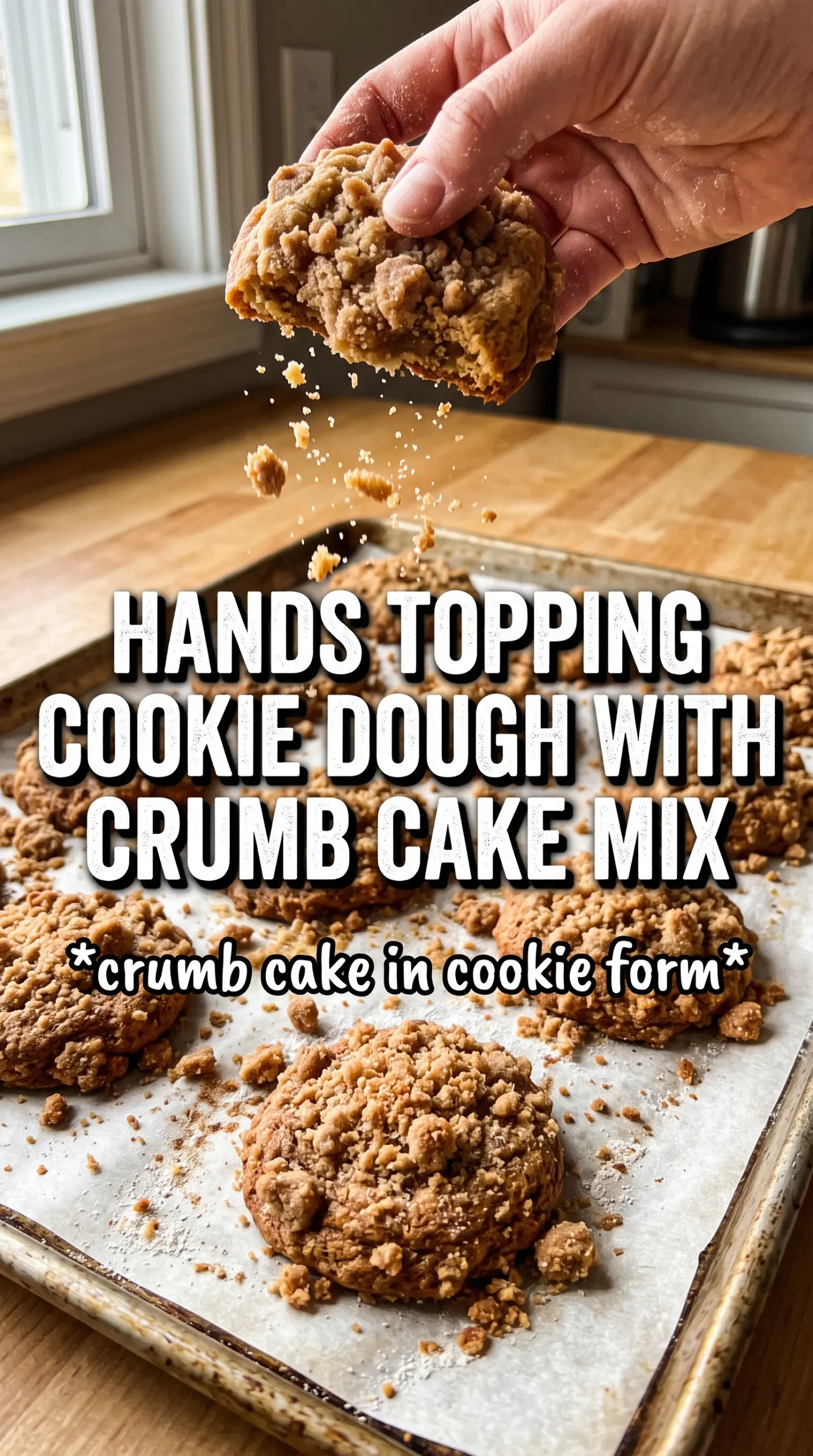Pumpkin Crumb Cake Cookies with crumb topping, soft pumpkin spice, powdered sugar