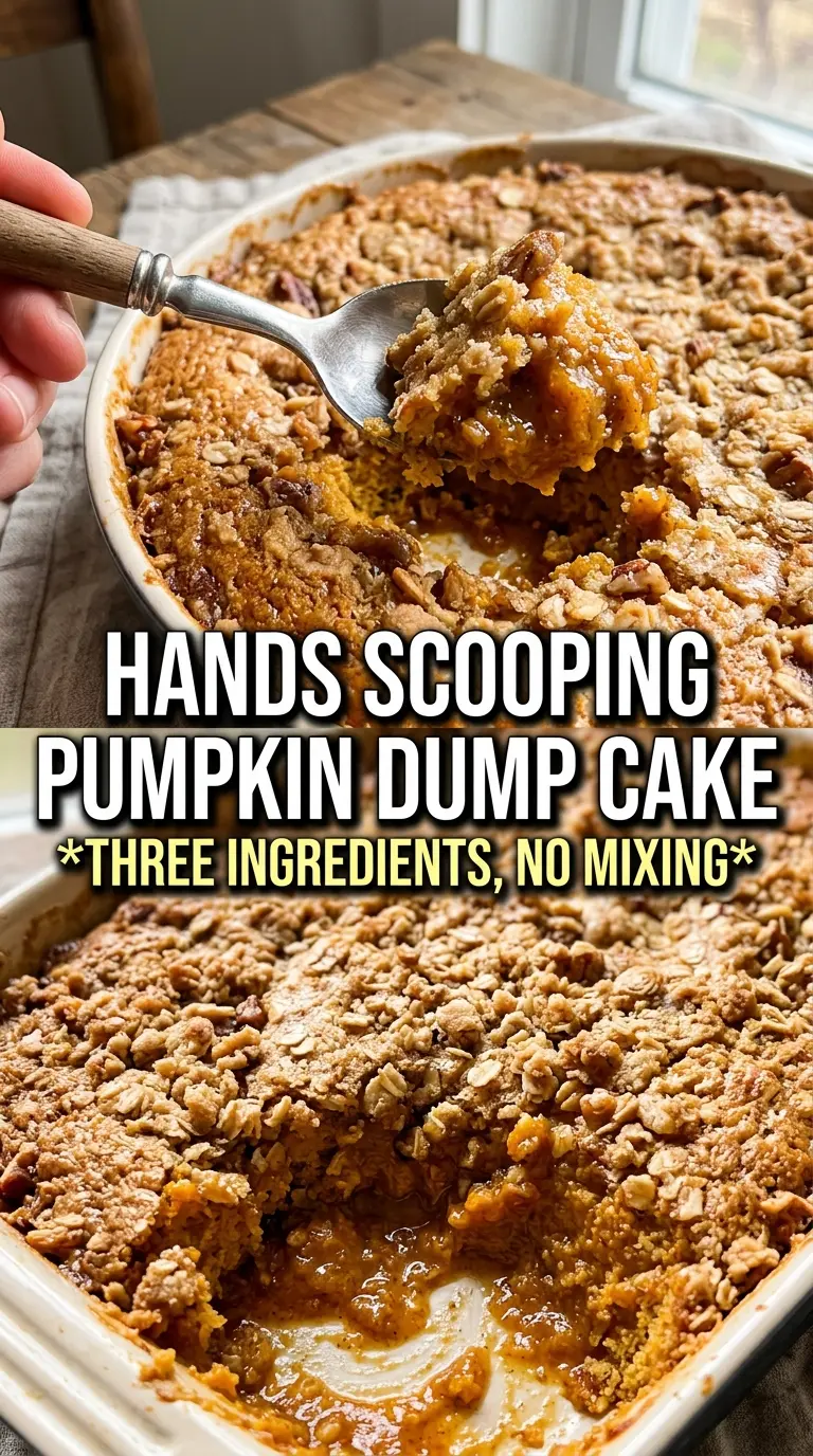 Pumpkin Dump Cake golden spice topping, creamy pumpkin layers