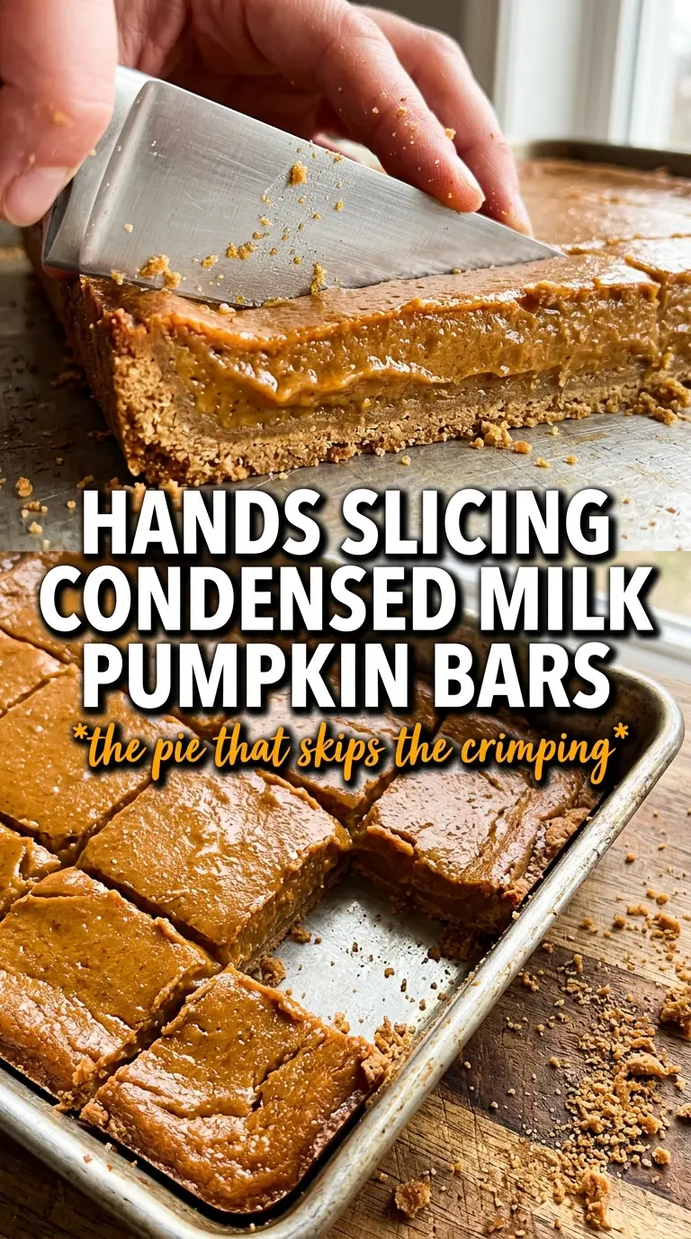 Pumpkin pie bars with sweetened condensed milk, creamy custard, shortbread crust