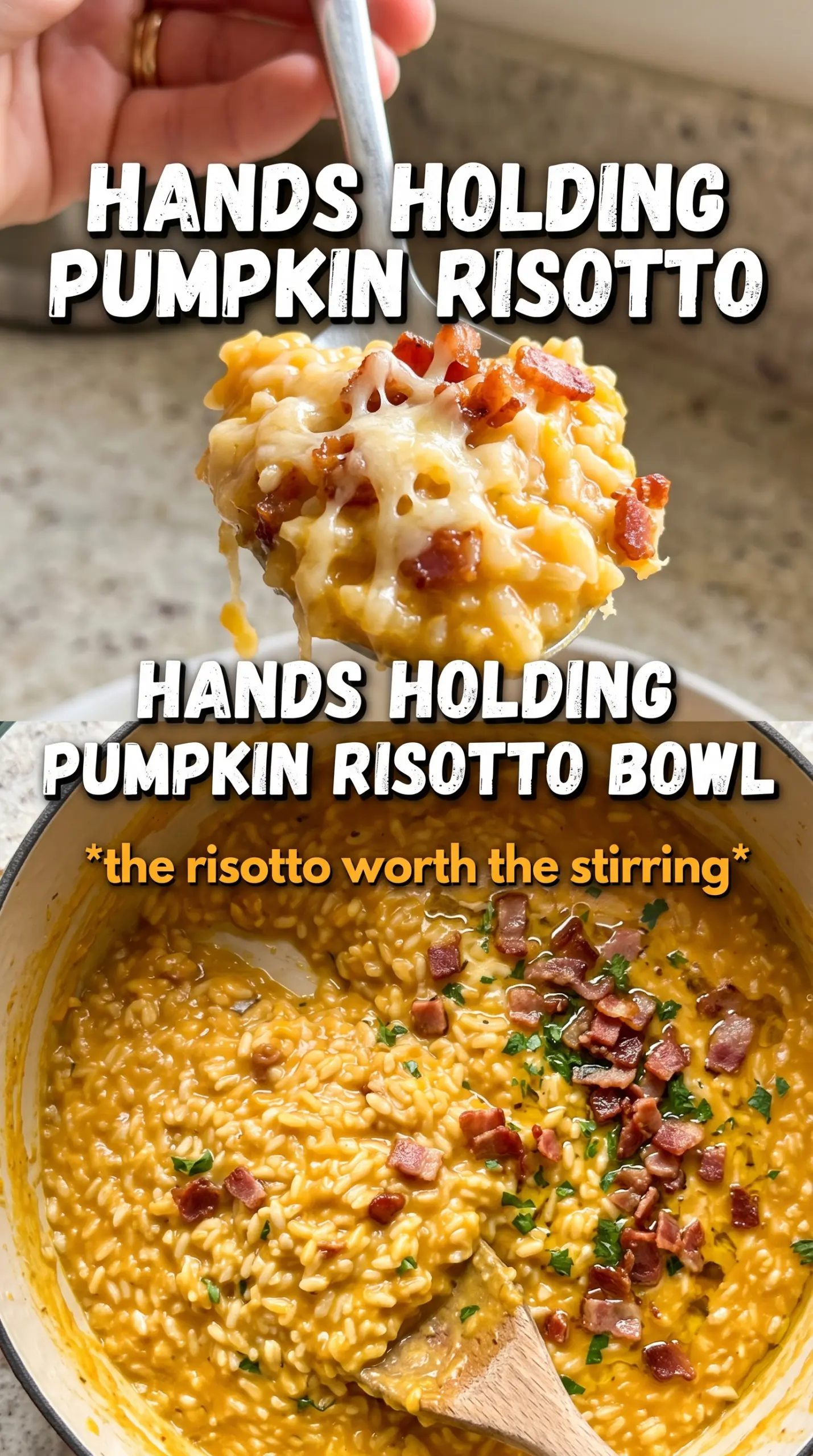 Pumpkin risotto with bacon and parmesan creamy golden